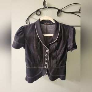 Piccadilly Fashions short puff-sleeve black denim jacket, size US 6